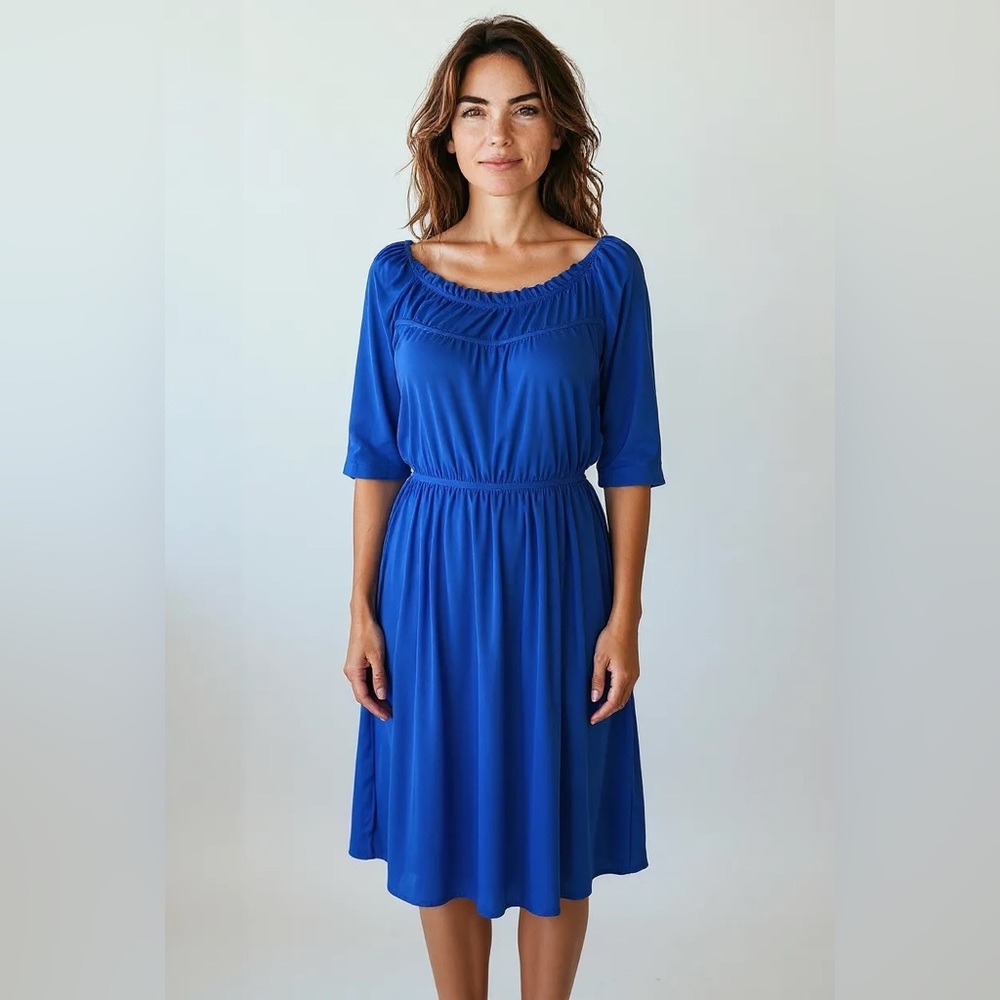 Kristin Davis Blue Short Sleeve Minimalist All Season Dress -Womens Size Large